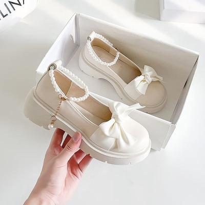Chaussures Mary Jane Françaises Féminines Nœud Perle Chaussures Simples Fille Talon Épais Style Féerique Mocassins
