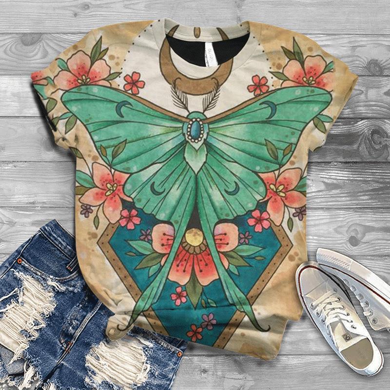 Summer Top Butterfly Series 3D Digital Printed Sports and Leisure Loose Women's Short Sleeved T-shirt