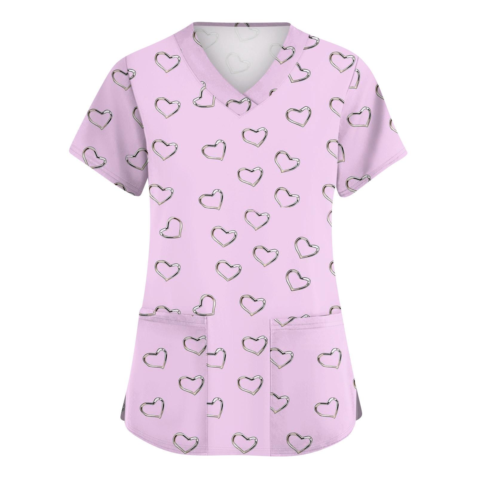 

Женская милая блузка с принтом бантиков, рабочая одежда, V-образный вырез, двойной слой, карманы, базовая, с коротким рукавом, пуловер S фиолетовый