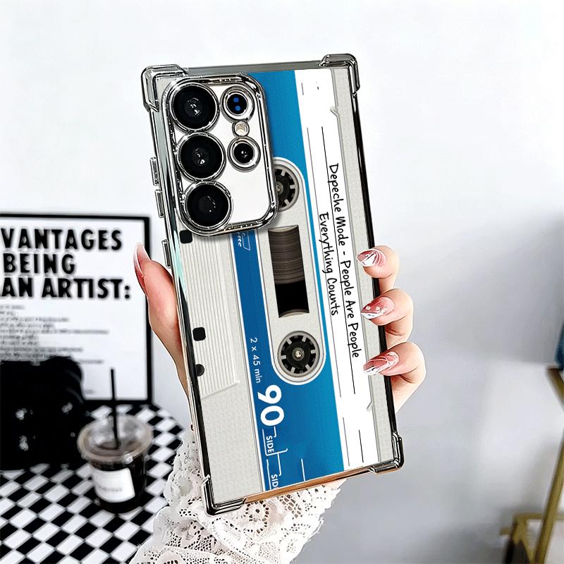 Vintage 90S Cassette Tape Pattern Soft Phone Case For Samsung Galaxy S26 Ultra S25 Edge S24 FE S23 Plus S22 S21 + S20 Plating An