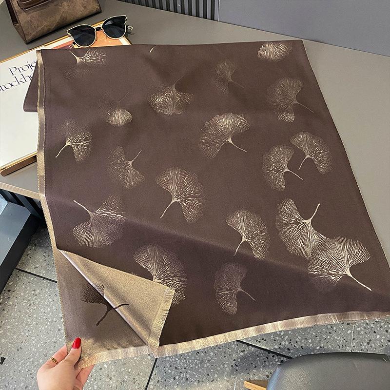 Light luxury literary and artistic style, ginkgo biloba scarf, shawl, double-sided jacquard, soft and skin-friendly, keep out the cold