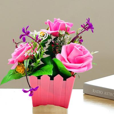 Artificial Flower Realistic Gardening UV-resistant Chic Balcony Charming Potted Fake Rose Flower Holiday Supplies