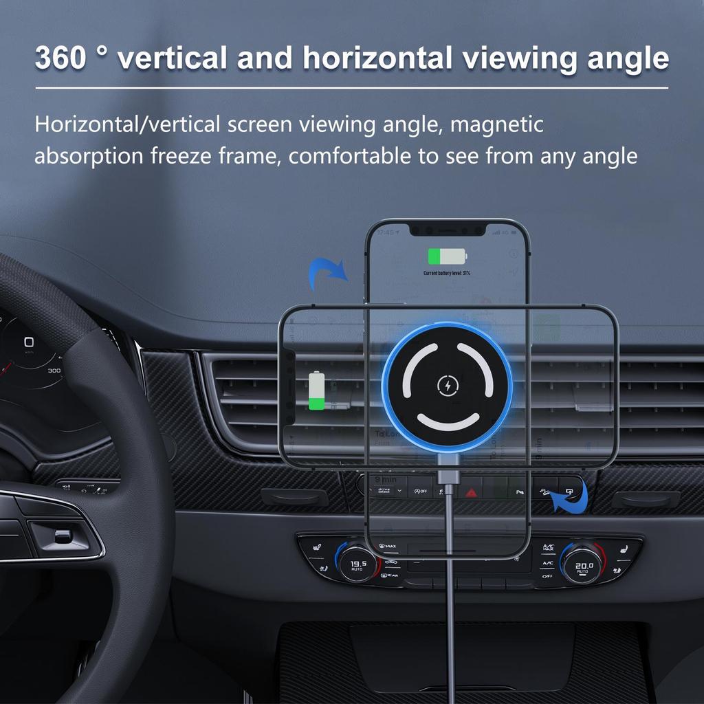 15W MagSafe Magnetic Car Charger & Phone Holder - Fast Wireless Air Vent Charger