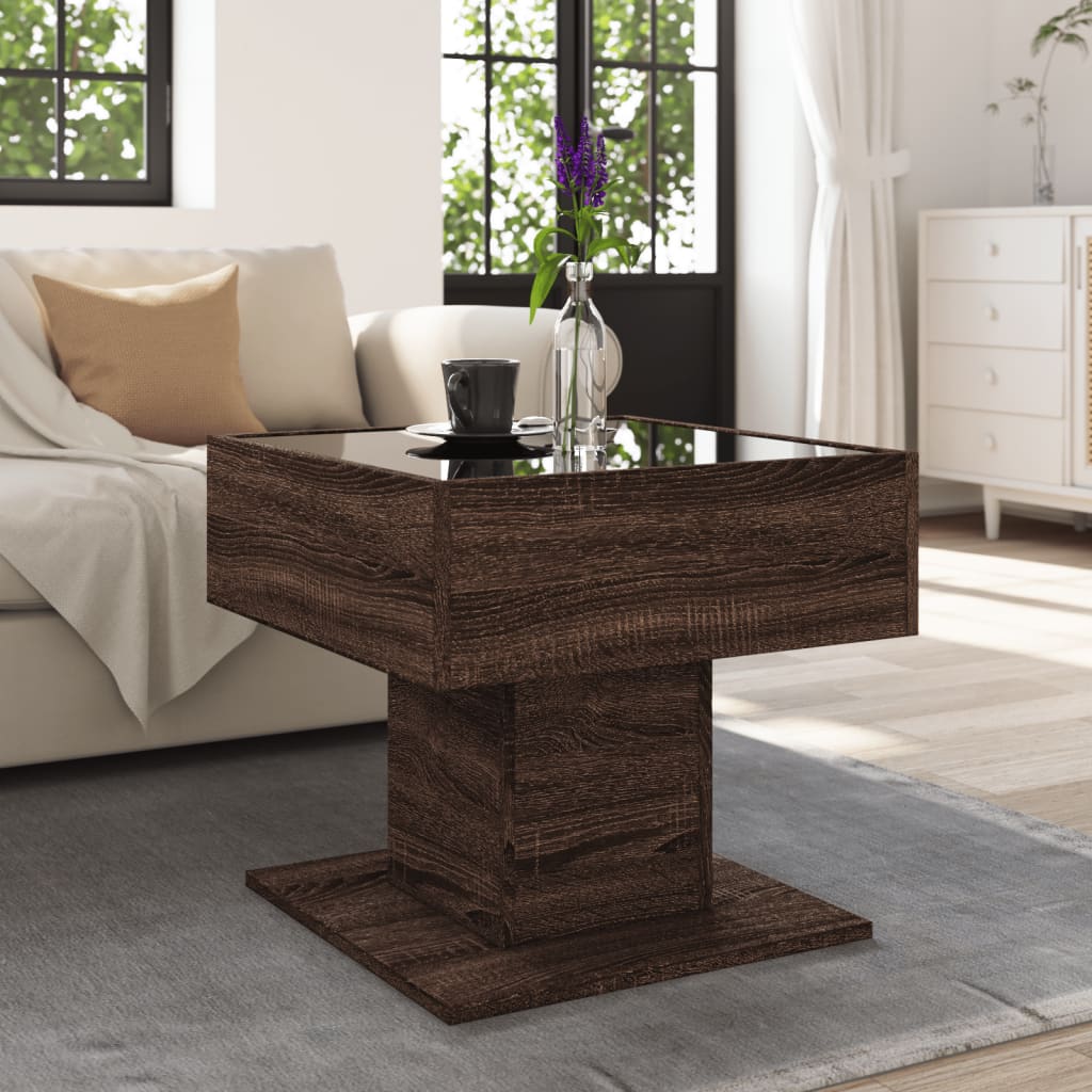 LED Coffee Table Brown Oak Effect 50x50x45 cm Wood Based Material