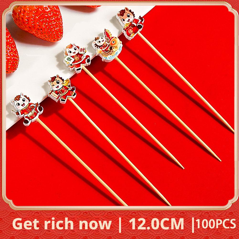 100Pcs Christmas Fruit Skewer Toothpick Xmas Tree Snowflake Santa Disposable Cake Food Cocktail Picks Sticks New Year Decor