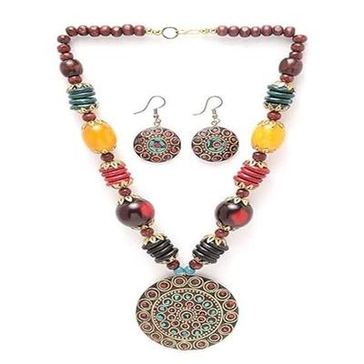 Latest Stylish Traditional Tibetan Pendant Necklace Jewellery Set for Women