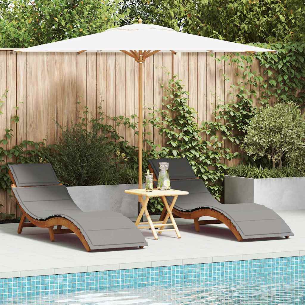 Sun Lounger with Cushions 2 Pcs Grey Solid Acacia Wood
