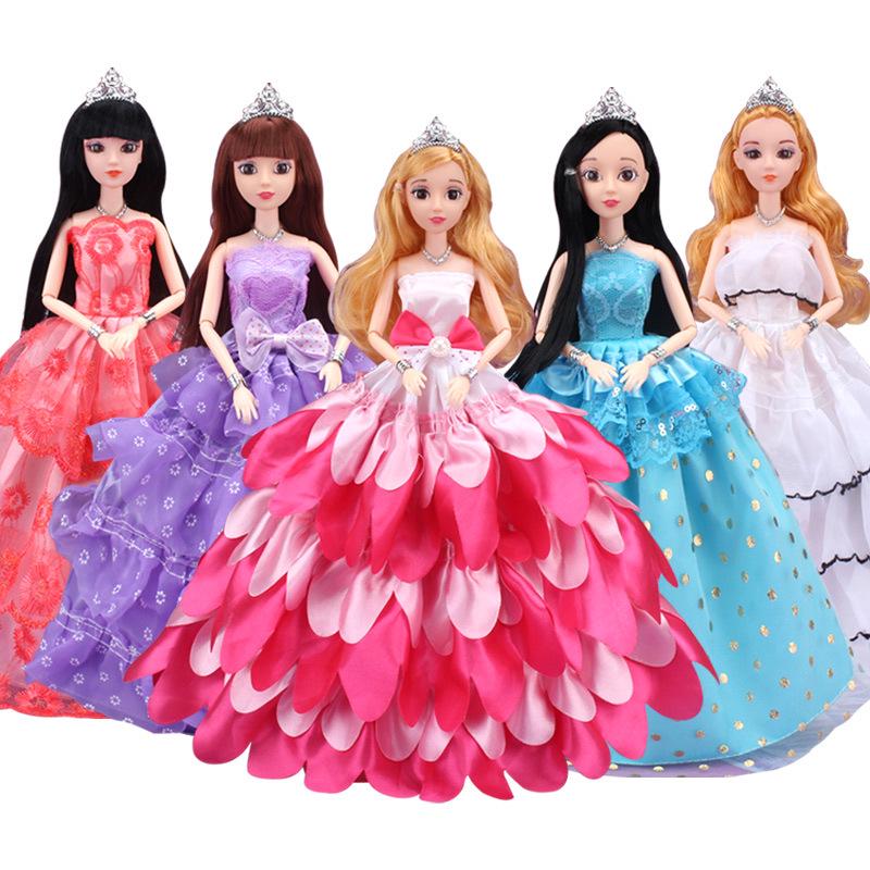 30cm Puppen Hochzeitskleid Set: 10-teilige zufällige Kleider- und Schleppenrock-Kollektion für Rollenspiele, 5 Stück pro Packung