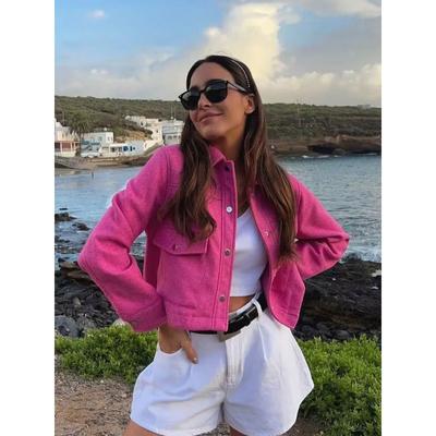 Dámske bundy Bunda s golierom s gombíkom a vreckami Bomber Coats Jeseň Zima Ženy Jednofarebný kabát Streetwear Neformálne Dámske Vrchné oblečenie Elegantné topy