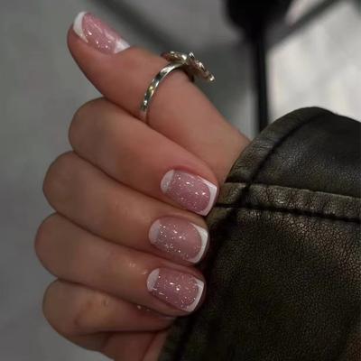 Fake Nails Solid Color Wearing Nails Fake Nails French Removable Tablets Simple Nail Patches 24 Pieces