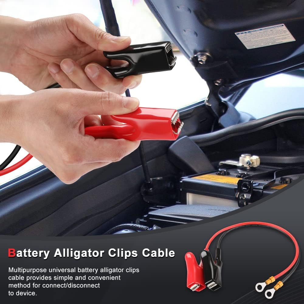 ELECTOP Upgraded 10AWG Battery Alligator Clips Booster Jumper Cable, Battery Charger Clamps To O Ring Terminal Harness Wire, Quick Disconnect/Connect