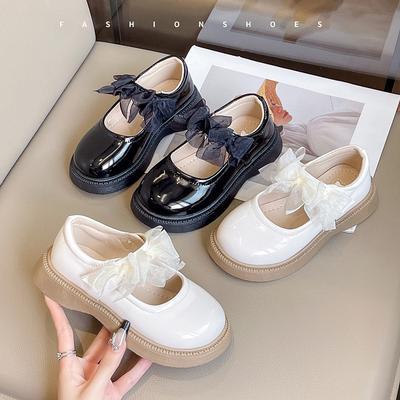 2025 Spring and Autumn Girls Single Shoes Leather Shoes Medium and Older Children Single Shoes Princess Shoes Bow Performance Shoes Foreign Trade