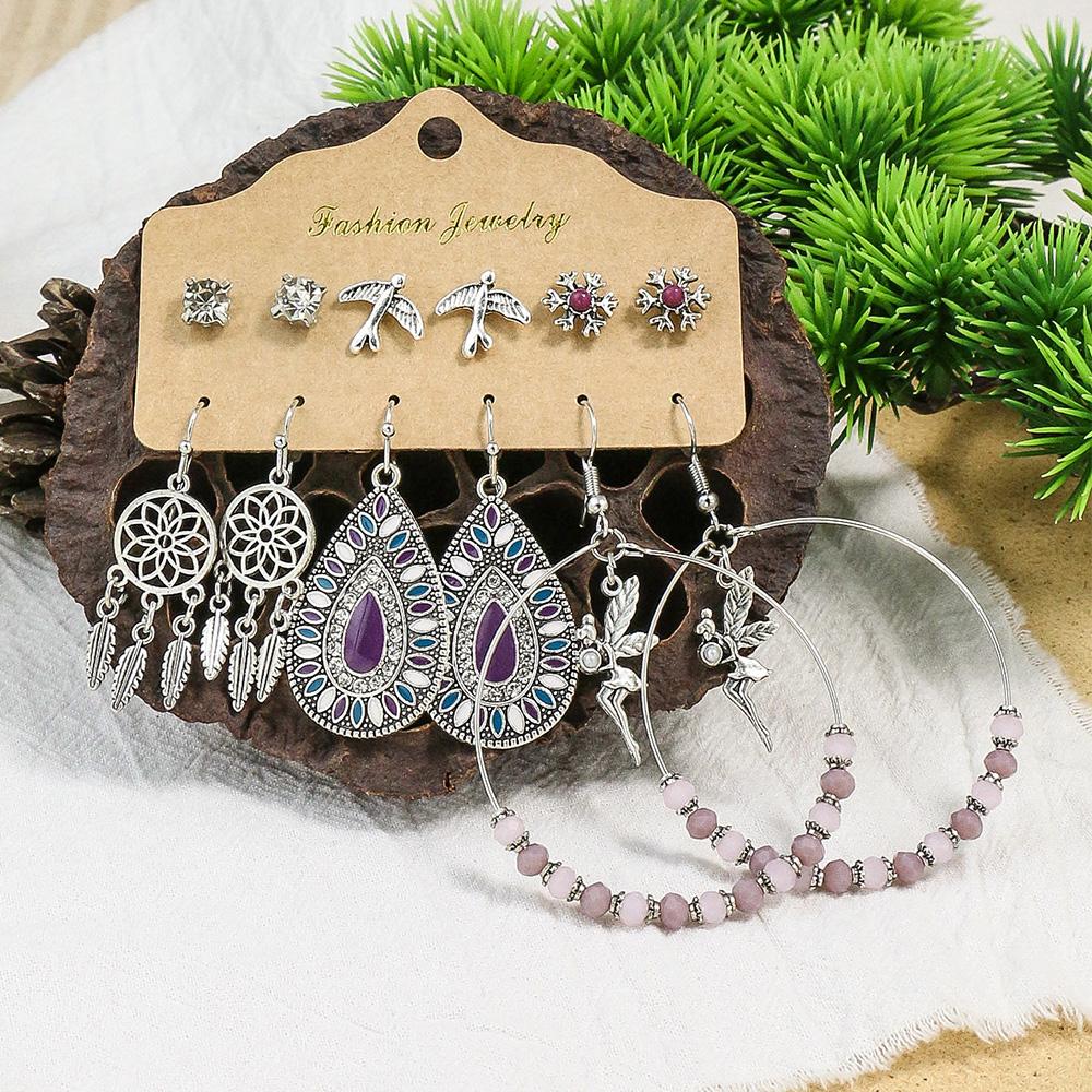 Boho Ethnic Pendant/Round Earrings for Women Fashion Vintage Earrings Set Pendientes Rare Pendant The Four Seasons Zircon