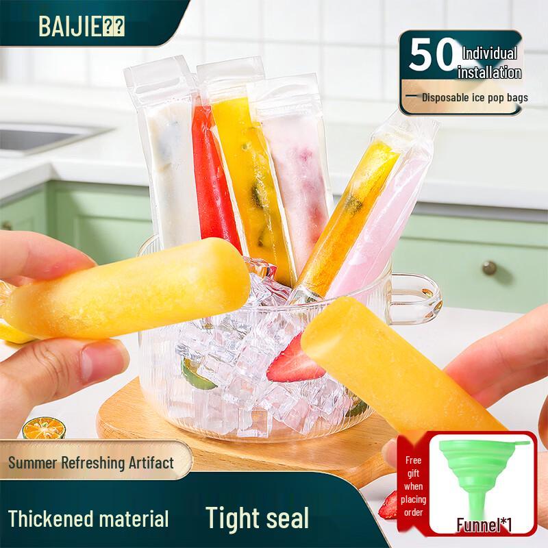 Baijie Food-Grade DIY Disposable Ice Pop Bags with Funnel