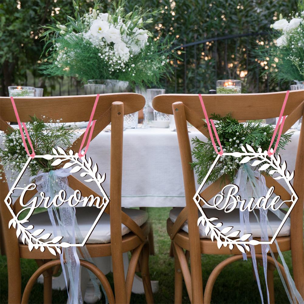 1 Pair Wooden Chair Sign Bride Groom Sign Chair Decor Chair Back Hanging Pendant For Wedding Decorations