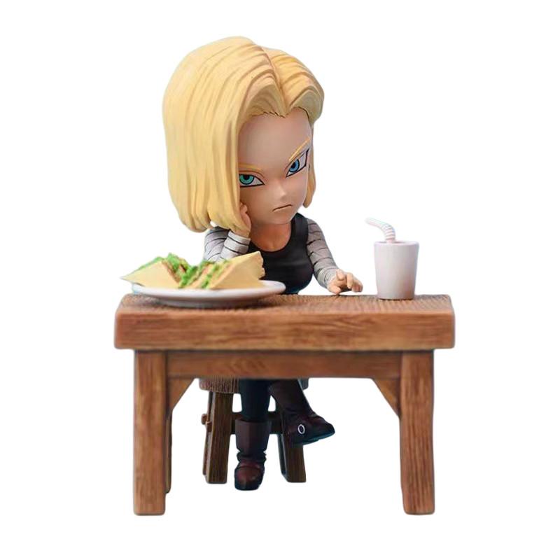 Non-Toxic Dragon Ball Z Figure Vegeta Son Goku Son Gohan Kuririn Android 18 Eating 8Cm Pvc Action Figures Collection Model Toys Gifts