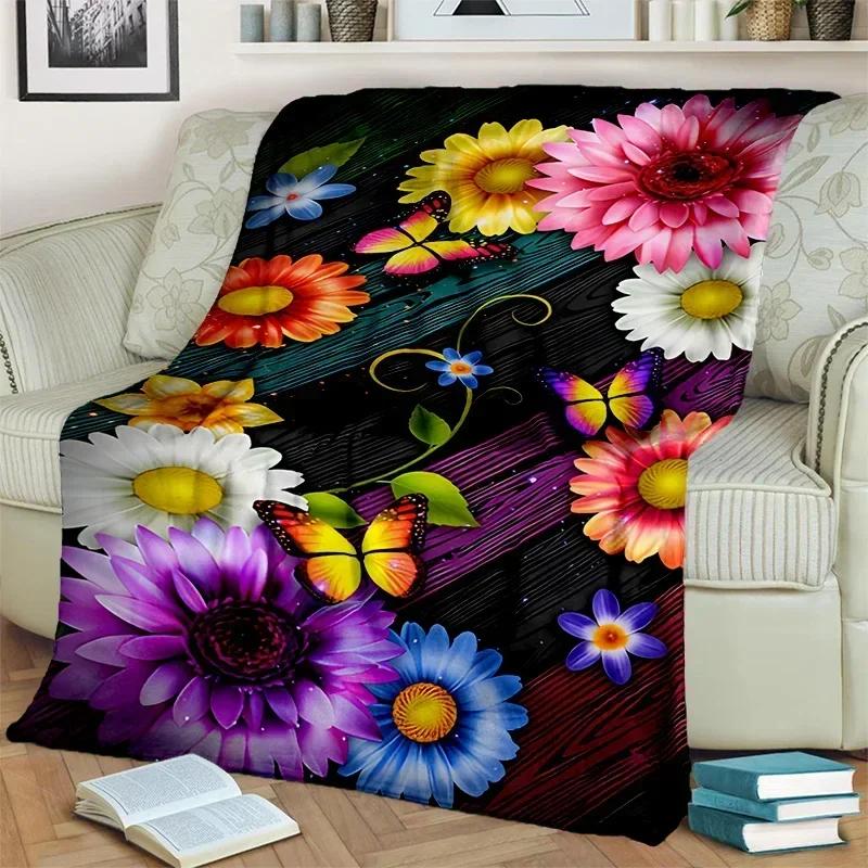 Cartoon Dream Butterfly Flower Blanket,Soft Throw Blanket for Home Bedroom Bed Sofa Picnic Travel Office Rest Nap Cover Blanket