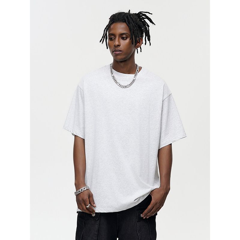 Wassup Heods Heavyweight Pure Cotton Round Neck Solid Color Short-Sleeve T-Shirt for Men and Women, Summer National Trend Brand Top