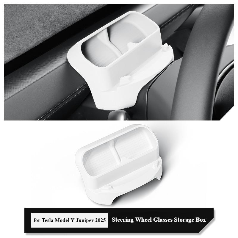 

Steering Wheel Glasses Storage Box For Tesla Model Y Juniper 2025 Mobile Phone Holder Interior Car accessories Sunglasses Stand білий