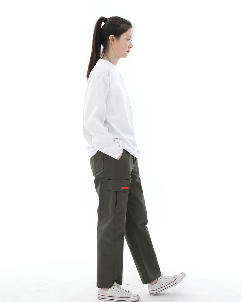 Seinteukeulu Twill Cotton Semi-Wide Cargo Pants Cs-301C Khaki