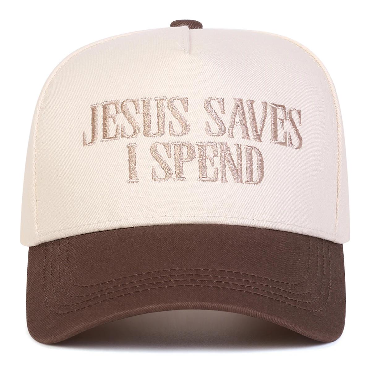 

Unisex JESUS SAVES I SPEND Letter Embroidery Baseball Caps Spring Autumn Outdoor Adjustable Casual Hats Sunscreen Hat Sports Cap коричневий