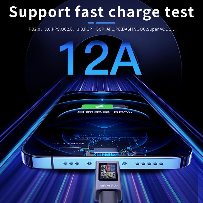 Typ-C Multifunktions-Digitalanzeige Gleichspannung Amperemeter Leistungsmesser Handy-Ladegerät Tester DC 4-30V 0-12A Batterietest