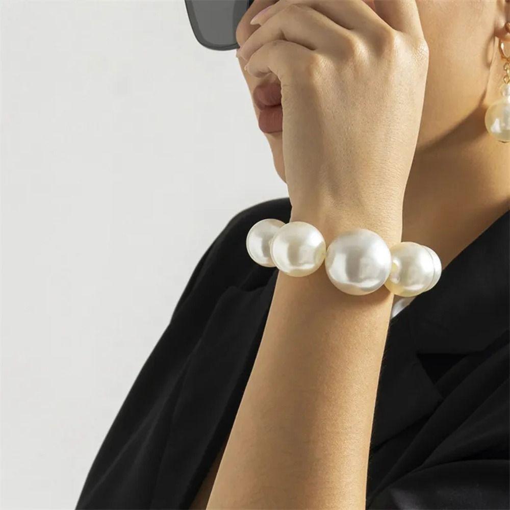 Trendy Big Pearls Necklace Women Female Bead Bracelet Retro Pearl Necklace Earring  Gift