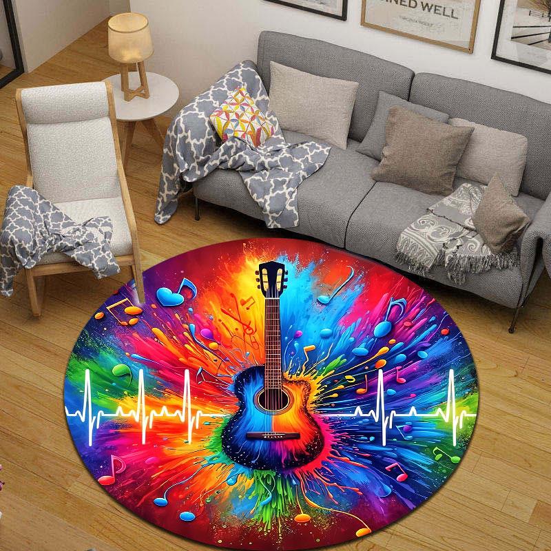 Elegant Round Floral Multicolor Rug Pad, Non-Slip Floor Mat for Family Room