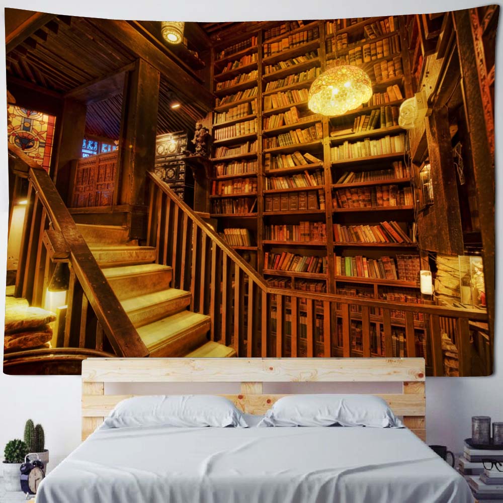 Room Decoration Tapestry Wall Hanging Magic Bookshelf Library Hippie Aesthetic Art Background Poster Used For Home Dormitory