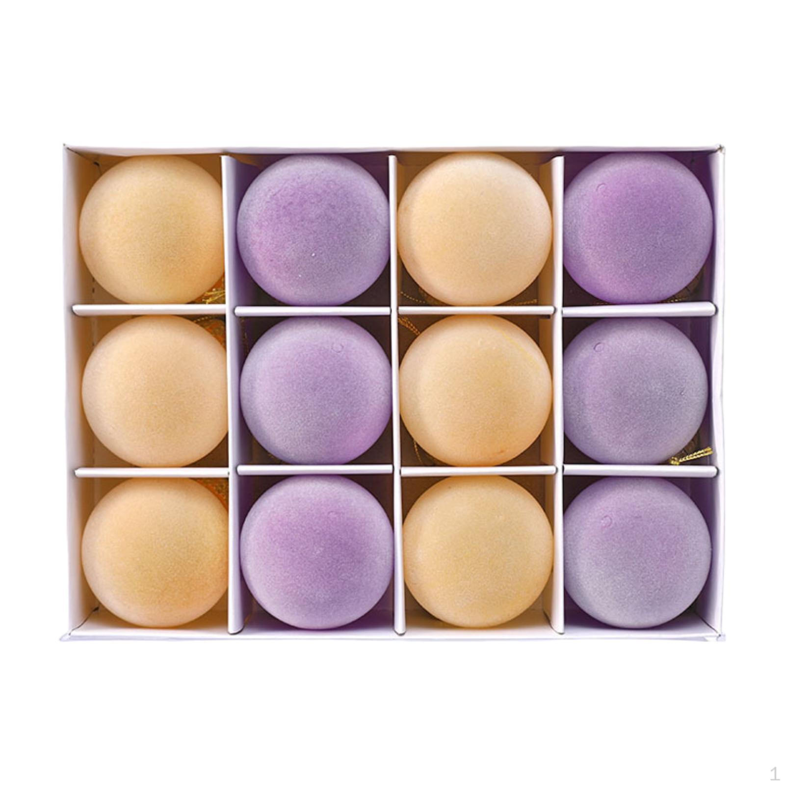 

12 шт. в упаковке флокированные рождественские шары, подвесные елочные украшения, небьющиеся окна Yellow Purple