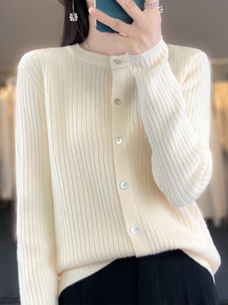 

Женский кардиган крупной вязки - Однотонный, Круглый вырез, Длинный рукав, Корейский стиль. Идеально подходит для весны и осени. XXL