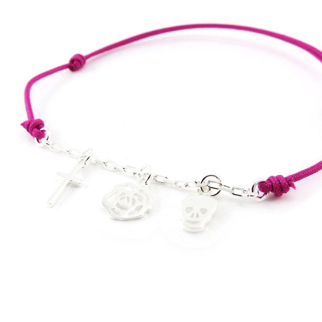 Les Trésors De Lily [J0810] - Bracelet Argent 'Tête de Mort' rose argenté - 10 mm