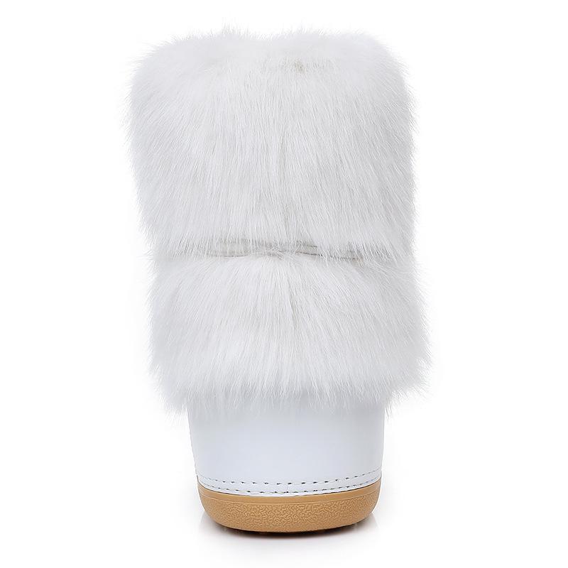 Bocanci de zăpadă pentru femei, moi, cu blană completă, îmbunătățiți - Pantofi lună la modă, călduroși