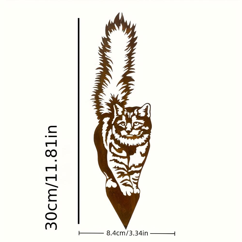 Freestanding Metal Cat Garden Stake Abstract Rustic Iron Sculpture Indoor Outdoor Lawn Decor Sturdy Durable Yard Patio Decoration Gift Cat Lovers