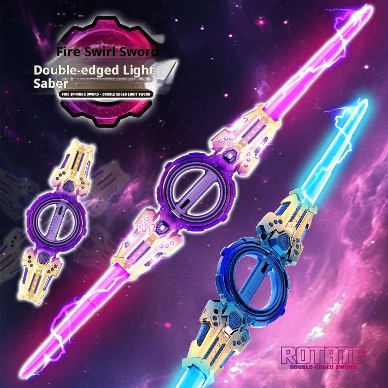 Flame Spin Sword Dual-Blade Lightsaber Double-Headed Retractable Laser Sword Bearing Rotation Cool Light Sound Effect Boy's Toy Sword