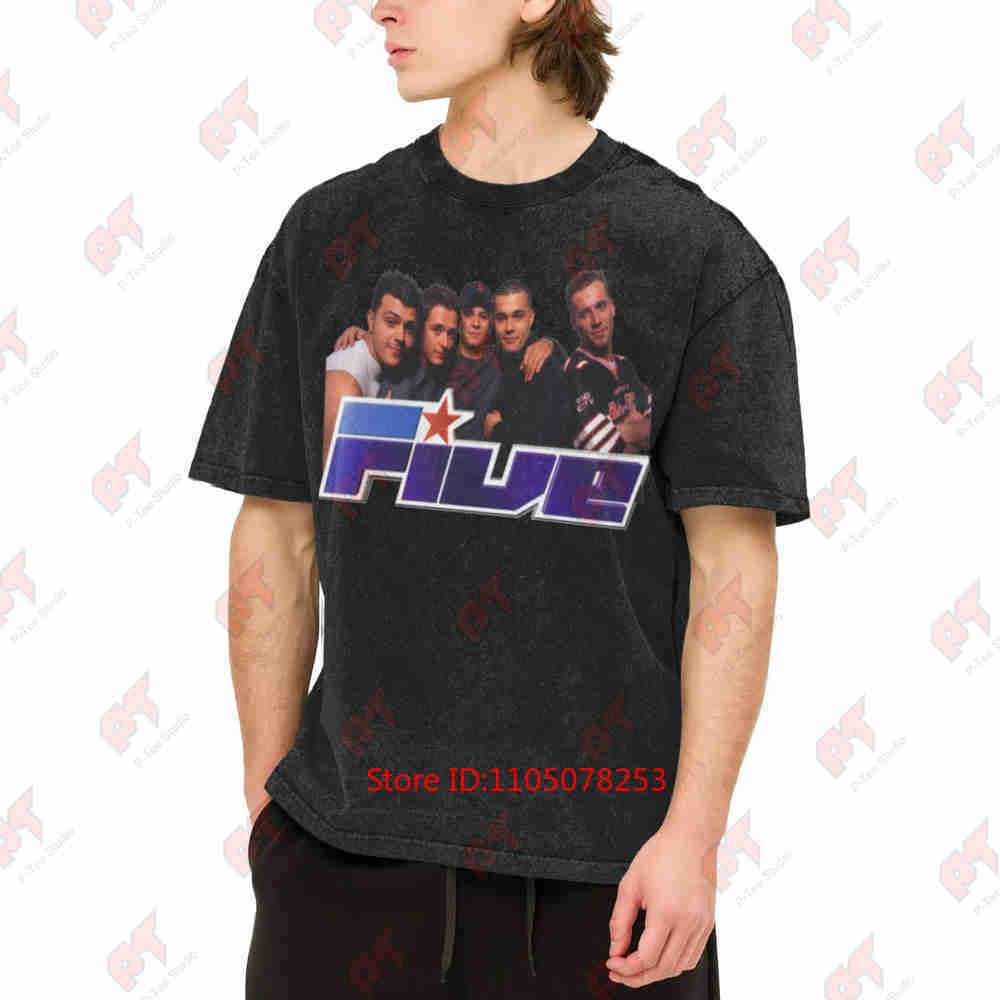 Five Boy Band Tour Members Photos Vintage Washed Tee Pure Cotton T-Shirt