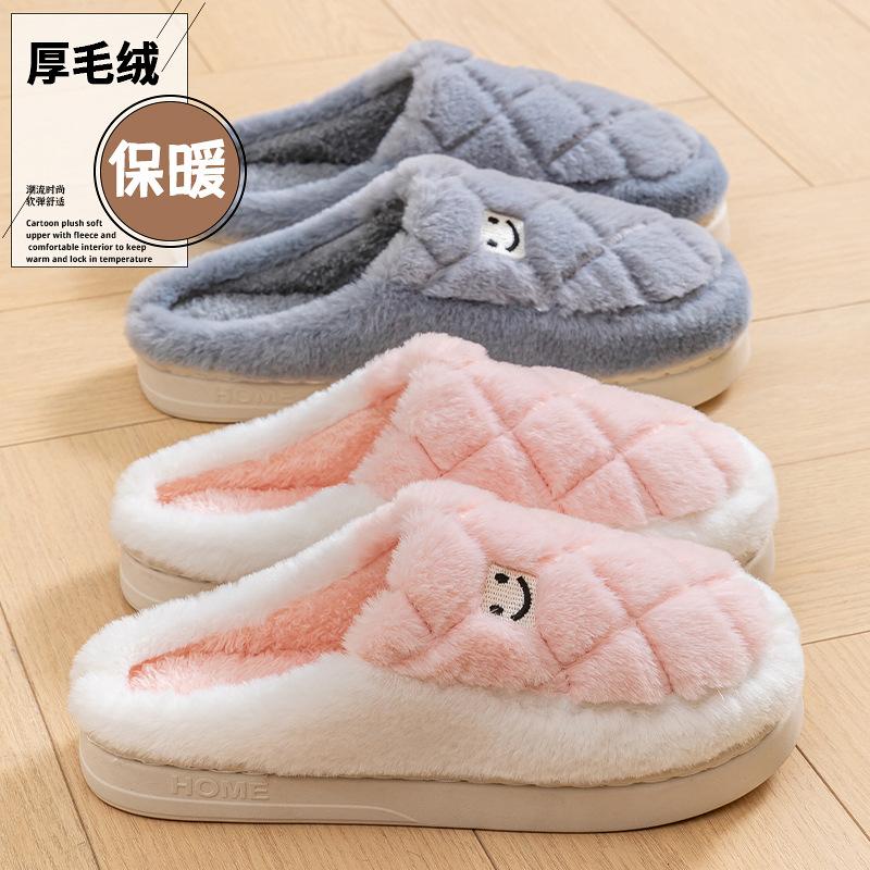 Baotou cotton slippers women's warm cotton shoes 2025 winter new home fleece non-slip cotton drag couple hair slippers