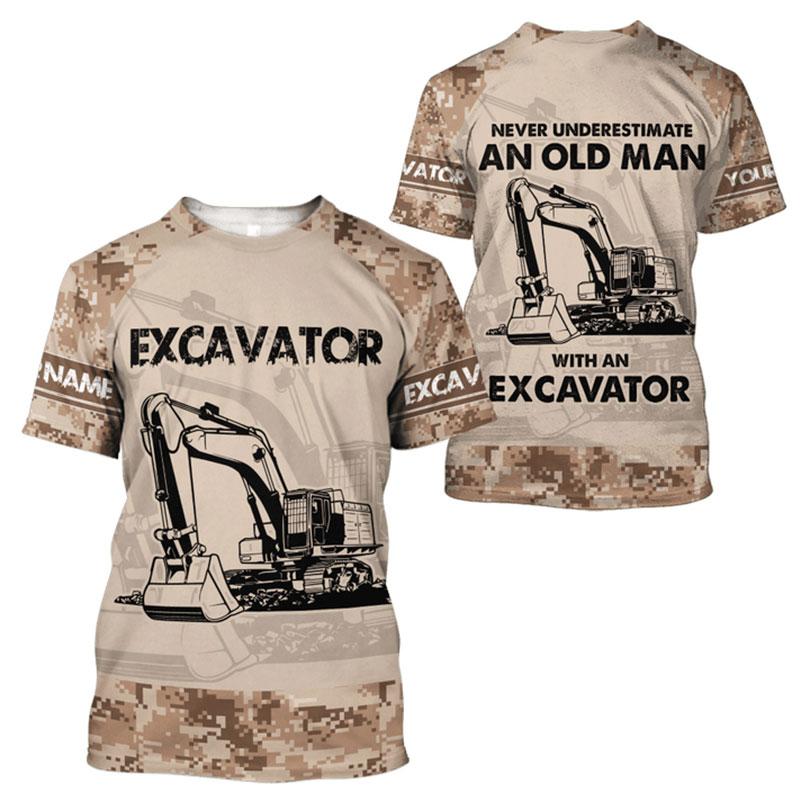 Letní Pánské 3D tisk Personalizovaný bagr Pracovník Pohodlné tričko Módní trend Volný Krátký rukáv Oversized oblečení