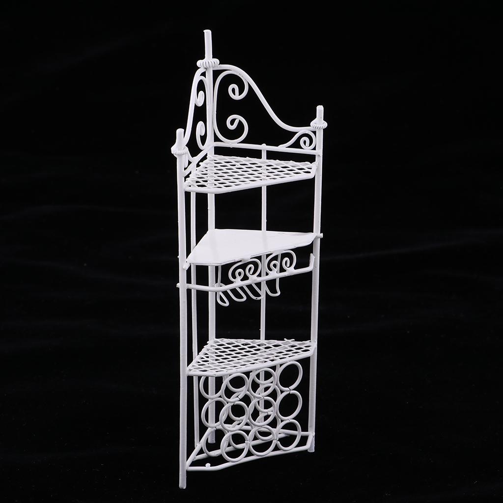 1//12 Miniature 3 Tier Storage Shelf w// 4 Wheels for Dollhouse Decor White