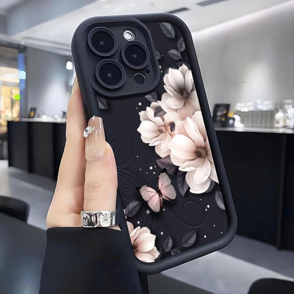 Apricot Blossom iPhone 14-17 Pro Max Black Protective Case