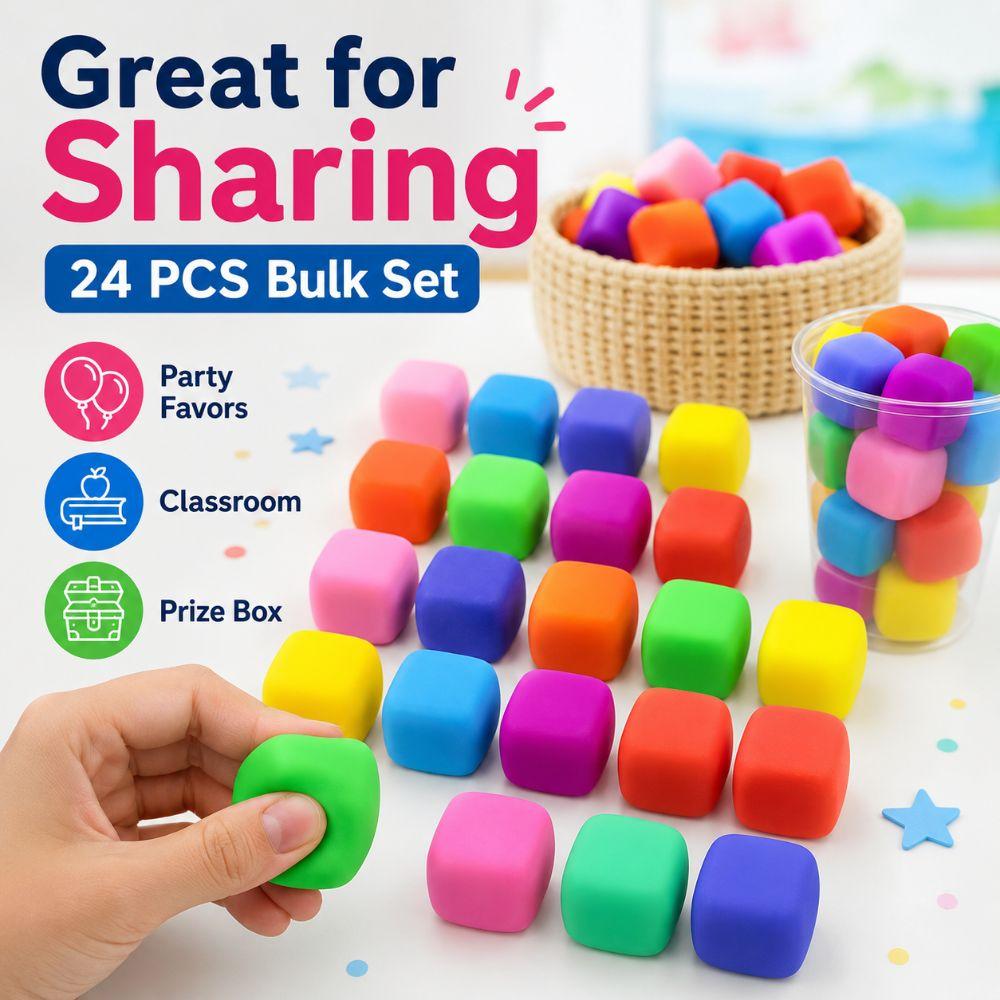 24 PCS Cube Anti-Stress Rempli de Farine Jouet Sensoriel Anti-Stress en TPR Cube Anti-Stress à Montée Lente Maison Bureau