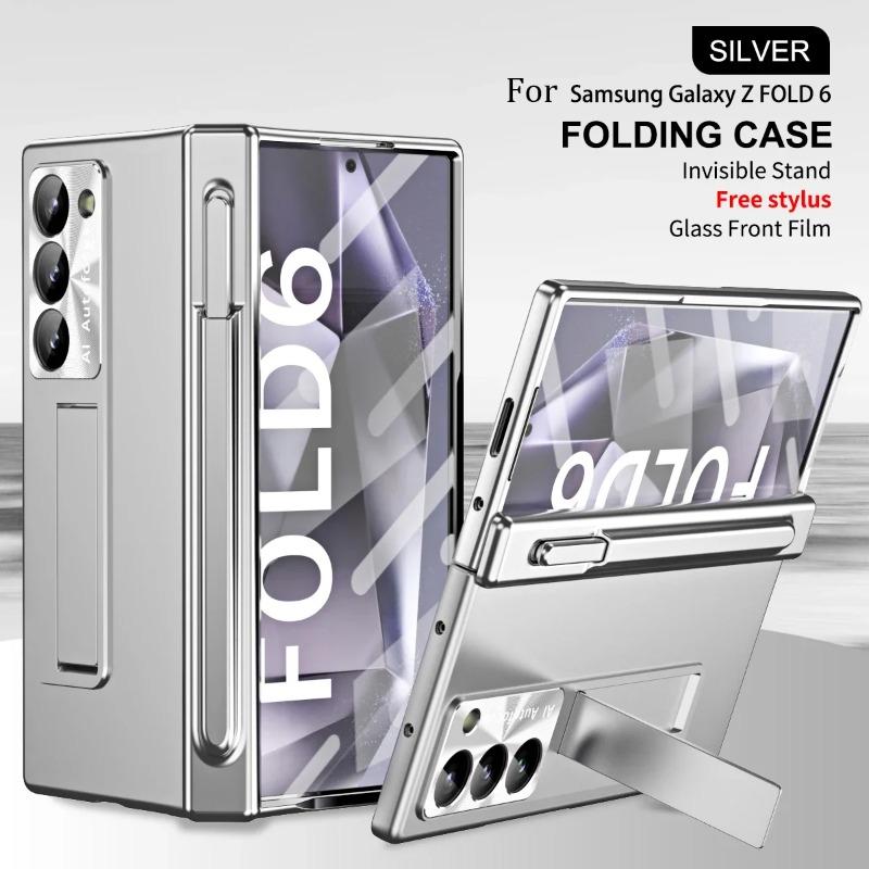 With Touch Pen Case Hinge Magnetic Armor Plating Kickstand 360 Full Protector Folding Cover For Samsung Galaxy Z Fold 6 5 4 3