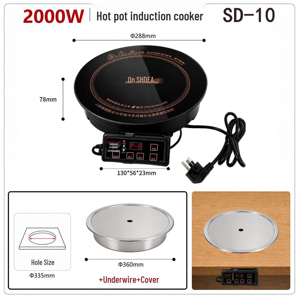Leistungsstarker Induktions-Hot-Pot-Kocher für Hotels und Restaurants, Eingebaut 2000W/3000W, Kundenspezifisches Logo, Rundes Design.