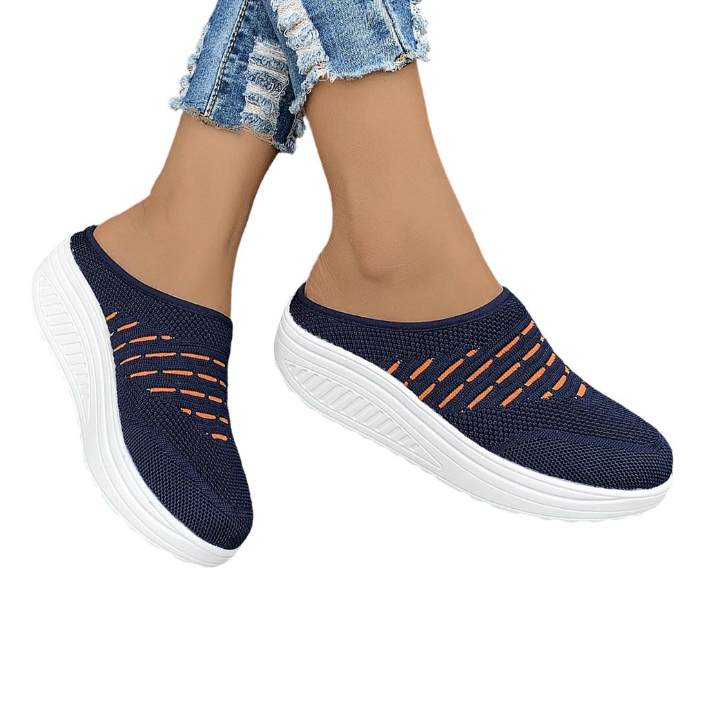 Women Slip On Platform Sandals Lightweight Breathable Knitted Upper Casual Walking Shoes with Cushioned Sole for Daily Wear