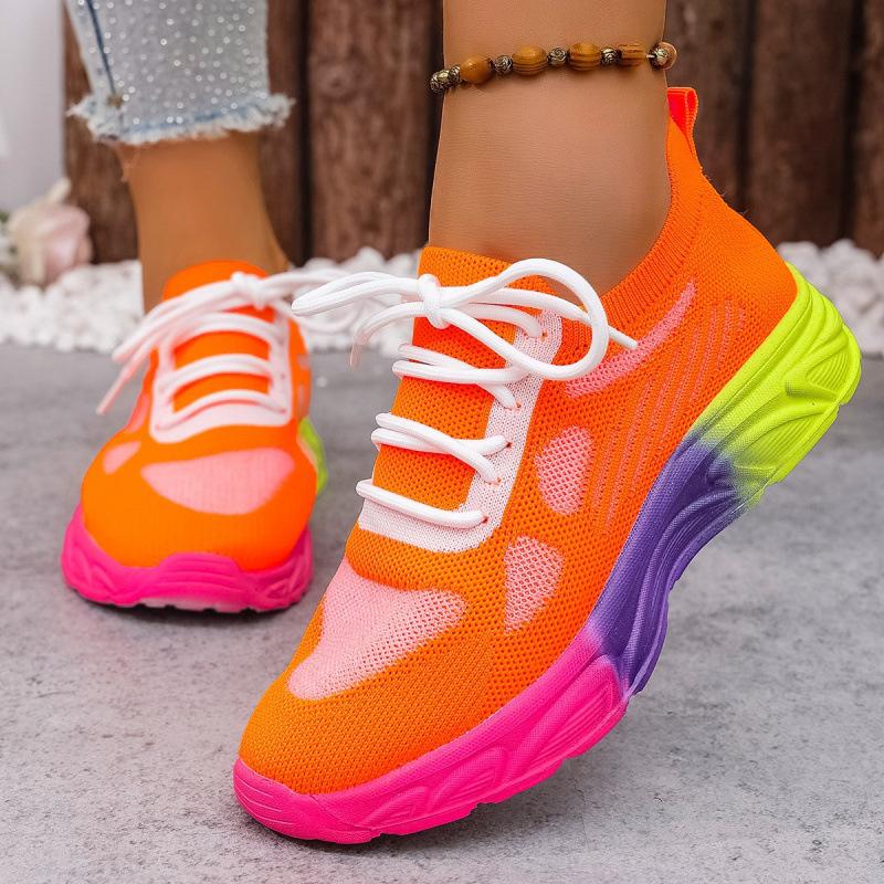 eBay European and American style new autumn low-top color matching round head flat bottom fly-woven sneakers