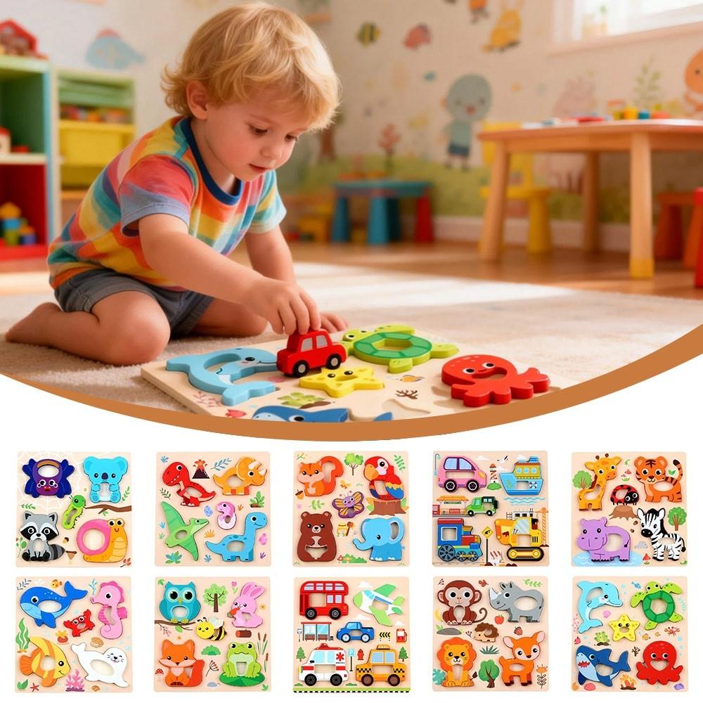 3D Wooden Puzzles Safe Cute Animal Series Animals Cognitive Jigsaw Puzzle Portable Cartoon Animals Puzzles