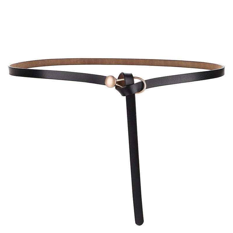 Leather Ladies Casual Thin Belt With Minimalist Knot Design And Alloy Closure