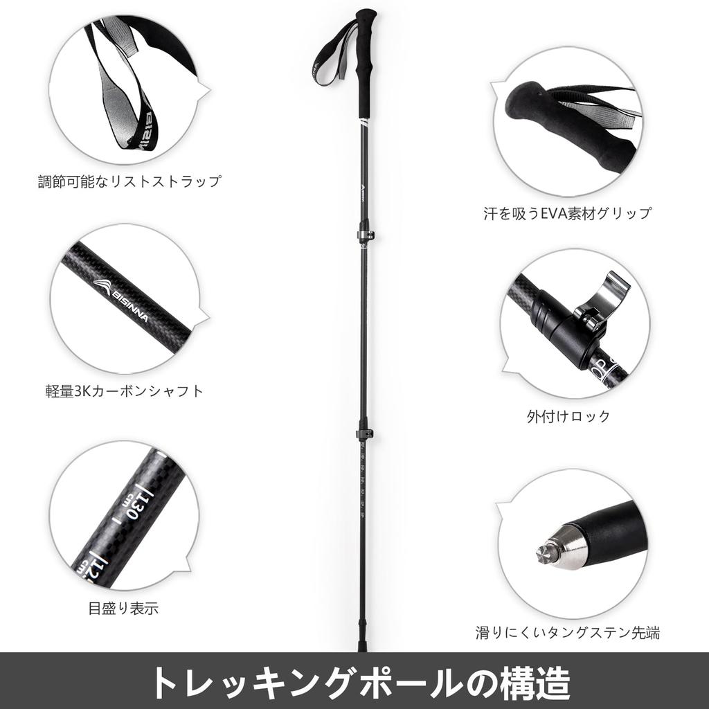 BISINNA Trekking Poles, Lightweight Carbon Fiber, Set of 2, Compact and Adjustable Length, for Walking, Outdoor Activities, Hiking, Excursions, and