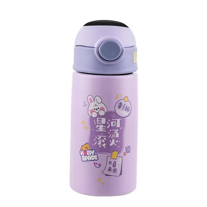 420ml Smart Touch Temperature Display Kids' Insulated Bottle, 304 Stainless Steel Bounce Lid Flask with Straw