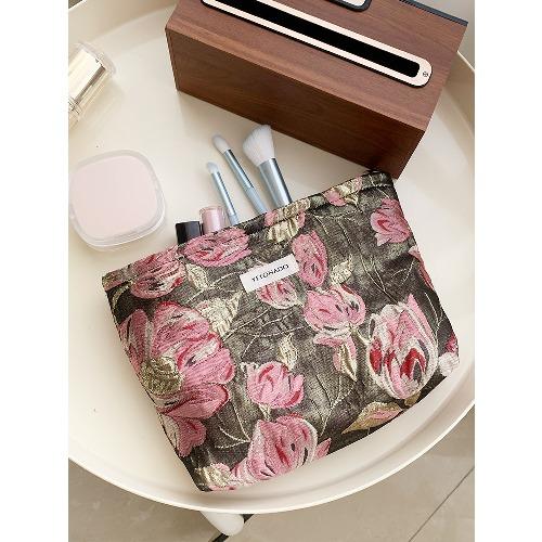 Embroidered Flower Cosmetic Bag Large-capacity Floral Skin Care Product Storage Bag Portable Outing Toiletry Bag Travel Liner Bag